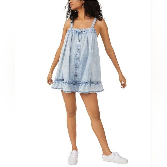 Free People Wild One Denim Jean Mini Dress Small - Picture 1 of 8